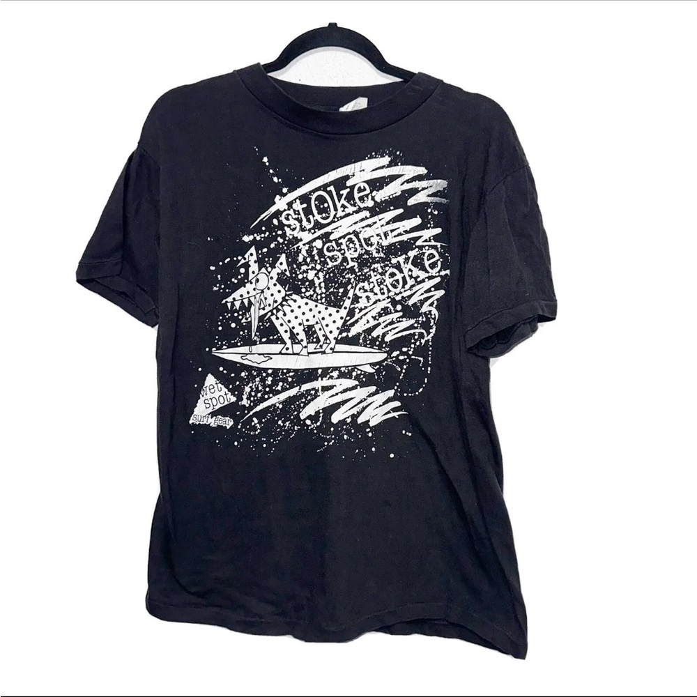 Vintage 80s Wet Spot Surf Gear Black Tee